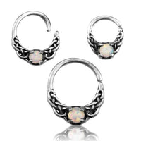 Load image into Gallery viewer, Universal Piercing Ring Silber Opal weiß Knoten celtic - chic - net.de
