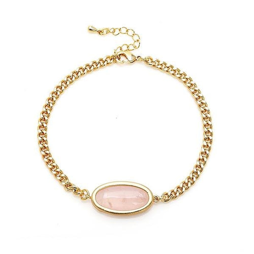 vergoldet Kupfer Armband 18 karat oval Rosenquarz Stein nickelfrei Karabiner verstellbar Panzerkette - chic - net.de