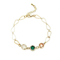 Load image into Gallery viewer, vergoldet Kupfer Armband 18 karat Tropfen Kristalle rosa grün weiß nickelfrei Karabiner verstellbar - chic - net.de
