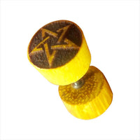 Cargar imagen en el visor de la galería, Fake Plug Jackfrucht Holz Symbol Piercing Edelstahl hell braun Om Vegvisir Stern
