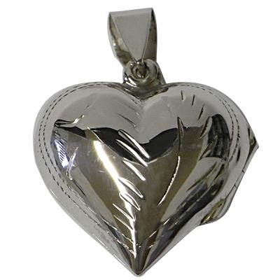 Silberanhänger plastisch Herz Medaillon glänzend Striche Muster Sterling Silber 925er Damen Kette