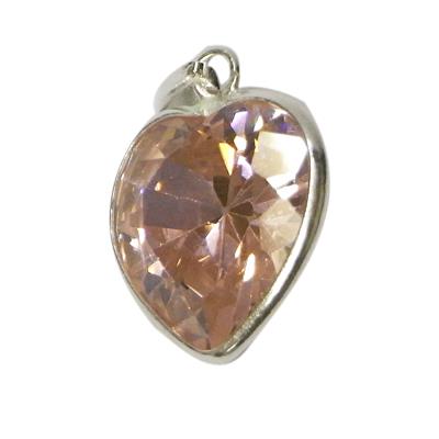 Zirkonia rosa pink Herz Anhänger facettiert 925er Sterling Silber Fassung Rückseite offen 12 mm