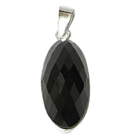 Load image into Gallery viewer, Onyxanhänger Silberfassung oval gewölbt facettiert funkelnd Onyx 925er Sterling Silber Anhänger
