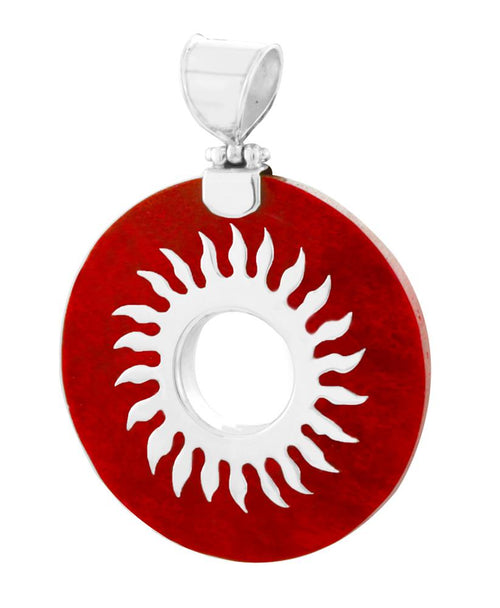 Korallenanhänger 4 cm Ø Silberanhänger Anhänger Koralle 925er Sterling Silber Damen Schmuck rund Sonne