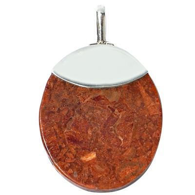 Korallenanhänger Silberanhänger Anhänger Koralle 925er Silber Damen Schmuck Mandel oval 50 mm