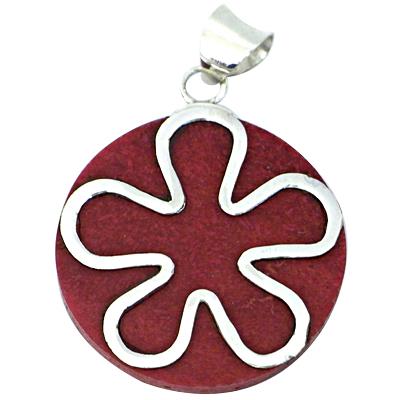Korallenanhänger Silberanhänger Anhänger Koralle 925er Sterling Silber Damen Schmuck rund Blume 30 mm