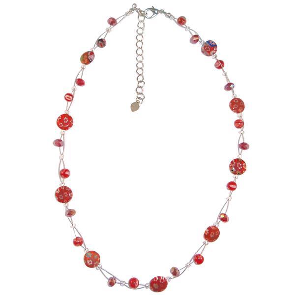 Rot bunt weiße Damen-Halskette aus Muranoglas, ca.42-48 verstellbar