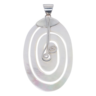 Perlmutt-Anhänger, Damenanhänger aus 925er Sterlingsilber mit Perlmutt, eingravierte Spirale