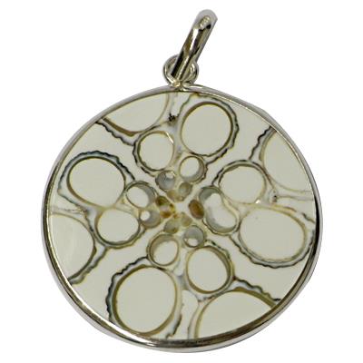 Muschel Anhänger Spidermuschelanhänger, spinnengewebartiger Muschel Anhänger umrandet von 925 Silber, weiß-grau, ca. 30 mm Ø