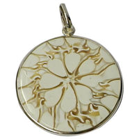 Load image into Gallery viewer, Muschel Anhänger Spidermuschelanhänger, spinnengewebartiger Muschel Anhänger umrandet von 925 Silber,  weiß- gold, ca. 30 mm  Ø

