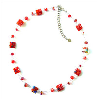 Load image into Gallery viewer, Damen Set Kette Armband Muranoglas rot mit Blümchen 8-9mm
