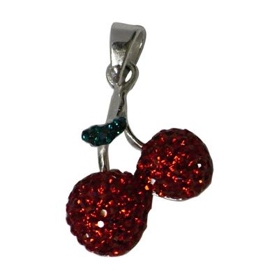 Glitzer Kirsche Damen Anhänger Kristalle rot grün ca. 20mm Ø Fassung 925er Sterlingsilber