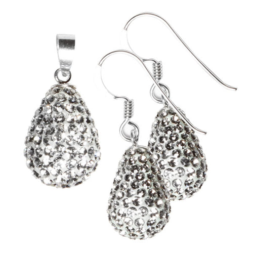 Glitzerschmuckset Birne weiß Kristall Zirkonia Anhänger Ohrringe 925er Sterling Silber Damen Schmuck