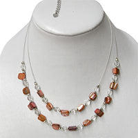 Cargar imagen en el visor de la galería, Damen Kette zweilagig Perlenkette rötlich Glasperlen Perlmutt Muscheln 42- 48 cm nickelfrei
