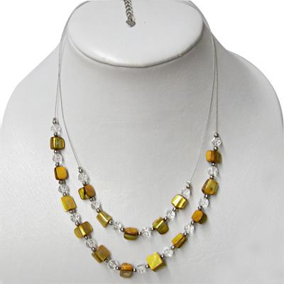 Damen Kette zweilagig Perlenkette orange gold Glasperlen Perlmutt Muscheln 42-48 cm nickelfrei