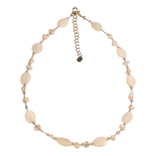 Damen Kette Perlenkette weiß Perlen Perlmutt Scheiben oval 42- 48 cm Karabiner nickelfrei Zuchtperle