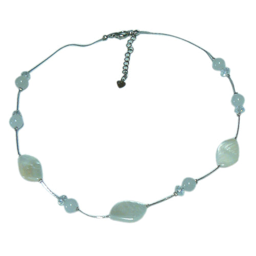 Damen Halskette Kette Glasperlen Glitzer Perlmutt Wellen Perlen 42-48 cm nickelfrei Karabiner