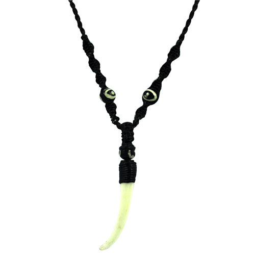 Kette, Schwarz und Weiß, 48cm lang, Anhänger aus Bone, mit Knopfverschluss