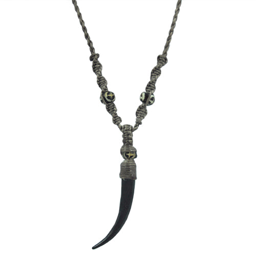 Kette, Grau, 48cm lang, Anhänger aus Bone, mit Knopfverschluss