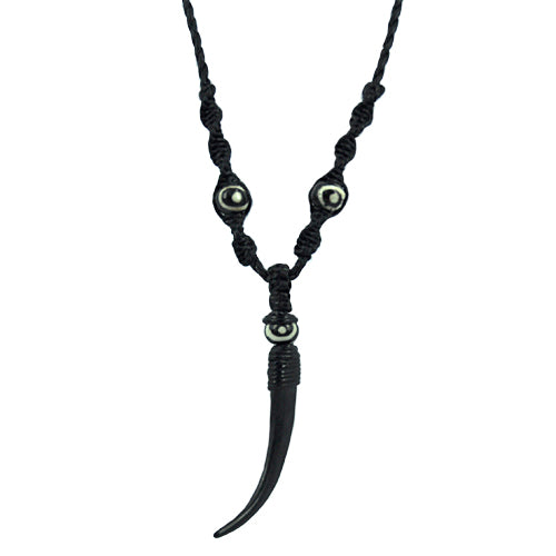 Kette, Schwarz, 48cm lang, Anhänger aus Bone, mit Knopfverschluss