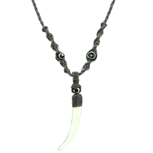 Kette, Grau und Weiß, 48cm lang, Anhänger aus Bone, mit Knopfverschluss