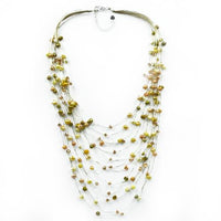 Load image into Gallery viewer, Seidenfaden Kette Perlen Kristallperlen gelb orange ocker handgefädet 60 cm Verschluss nickelfrei
