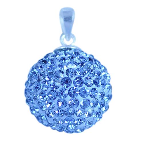 Glitzerkugel light safir hell blau 14 mm Kristall Silberanhänger Anhänger 925er Silber Damen Glitzer