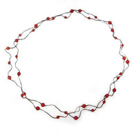 Load image into Gallery viewer, Baumwollkette braun Kette Faden Baumwolle rot Koralle Perlen groß klein handgefädelt 115 cm lang
