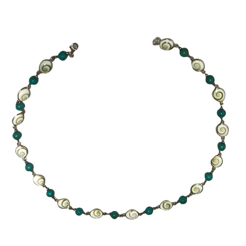 Shivaaugen Kette rund Türkis Steinperlen 48 cm lang 925er Sterlingsilber Shiva Auge Perlen