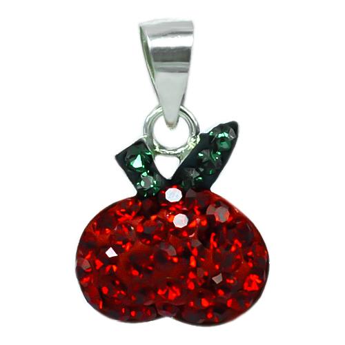 Glitzerschmuckset Kristall Zirkonia Apfel rot grün Anhänger Ohrstecker 925er Sterling Silber Schmuck
