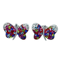 Cargar imagen en el visor de la galería, Glitzerschmuckset Kristall Zirkonia Schmetterling bunt Anhänger Ohrstecker 925 Silber Damen Schmuck
