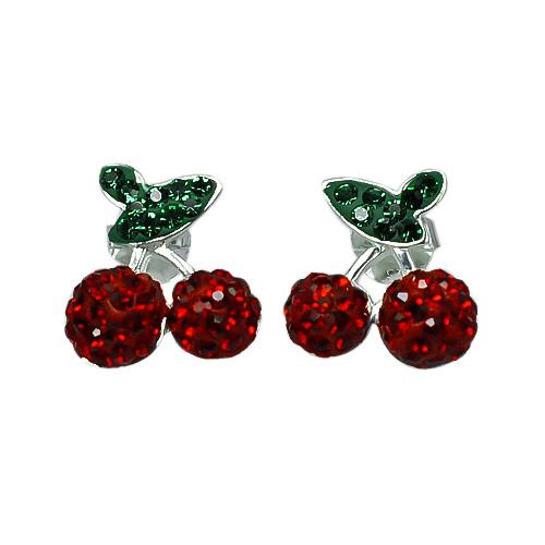 Glitzerschmuckset Kristall Zirkonia Kirsche rot grün Anhänger Ohrstecker 925er Silber Damen Schmuck