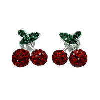 Cargar imagen en el visor de la galería, Glitzerschmuckset Kristall Zirkonia Kirsche rot grün Anhänger Ohrstecker 925er Silber Damen Schmuck

