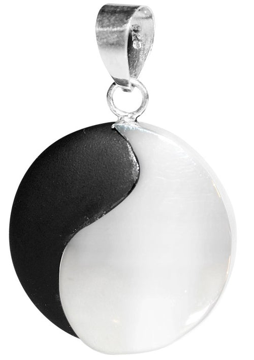 Lavasteinanhänger Yin Yang Rund Unisex Anhänger 925er Sterling Silber Lavastein Schmuck