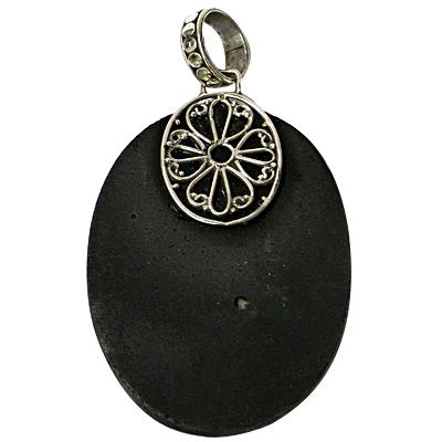 Lavasteinanhänger Unisex Anhänger 925er Sterling Silber Lavastein Schmuck Oval Ornament Blume