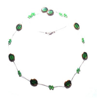 Load image into Gallery viewer, Kette Glasperlen Kristallperlen Halskette Edelstahl Damen Glitzer Halschmuck Perlen gold grün
