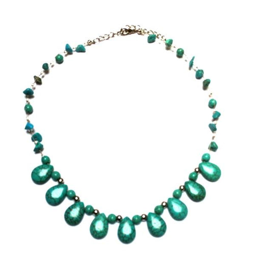 Kette Steinsplitter Perlen Howlith Damen Schmuck Türkis Brass 42- 48 cm nickelfrei Tropfen