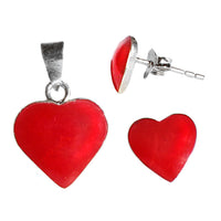 Load image into Gallery viewer, Schmuckset Herz rot Koralle 925er Sterling Silber Anhänger Ohrstecker Ohrringe Damen Schmuck

