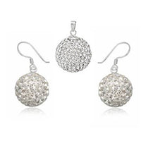 Load image into Gallery viewer, Glitzerschmuckset weiß Kristall Glitzerkugel Anhänger Ohrringe Zirkonia 925er Silber Damen Schmuck
