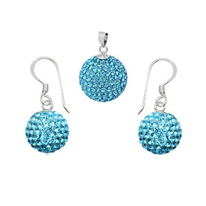 Glitzerschmuckset hellblau Kristall Glitzerkugel Anhänger Ohrringe Zirkonia 925er Silber Damen