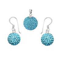 Cargar imagen en el visor de la galería, Glitzerschmuckset hellblau Kristall Glitzerkugel Anhänger Ohrringe Zirkonia 925er Silber Damen

