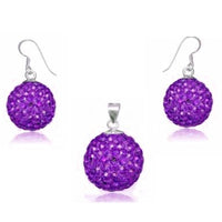 Load image into Gallery viewer, Glitzerschmuckset Amethyst lila Kristall Glitzerkugel Anhänger Ohrringe Zirkonia 925er Silber Damen
