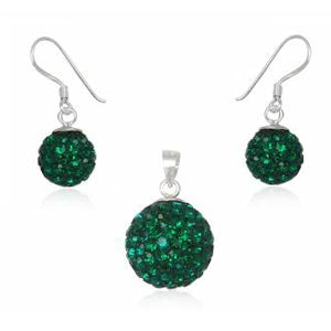 Glitzerschmuckset Emerald dunkel grün Kristall Glitzerkugel Anhänger Ohrringe Zirkonia 925 Silber