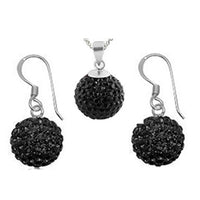 Load image into Gallery viewer, Glitzerschmuckset jet schwarz Kristall Glitzerkugel Anhänger Ohrringe Zirkonia 925 Silber Damen
