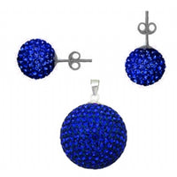 Load image into Gallery viewer, Glitzerschmuckset safir blau Kristall Glitzerkugel Anhänger Ohrstecker Zirkonia 925 Silber Damen

