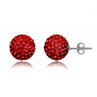 Cargar imagen en el visor de la galería, Glitzerschmuckset Rubin rot Kristall Glitzerkugel Anhänger Ohrstecker Zirkonia 925 Silber Damen
