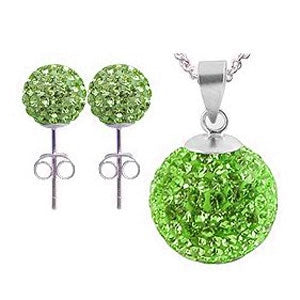 Glitzerschmuckset Peridot hell grün Kristall Glitzerkugel Anhänger Ohrstecker Zirkonia 925 Silber