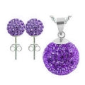 Load image into Gallery viewer, Glitzerschmuckset Amethyst lila Kristall Glitzerkugel Anhänger Ohrstecker Zirkonia 925 Silber Damen

