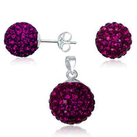 Cargar imagen en el visor de la galería, Glitzerschmuckset pink Kristall Glitzerkugel Anhänger Ohrstecker Zirkonia 925 Silber Damen Schmuck
