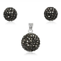 Load image into Gallery viewer, Glitzerschmuckset Black Diamond grau Kristall Glitzerkugel Anhänger Ohrstecker Zirkonia 925 Silber
